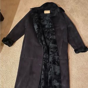 Black Apache Faux Suede Coat with Lining. 2 Pockets, Size 8, Beautiful!